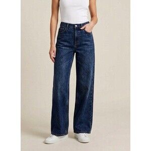 🔥EXPRESS High Rise Wide Leg Denim Blue Jeans Size 6s X 27.5 Dark Wash NEW